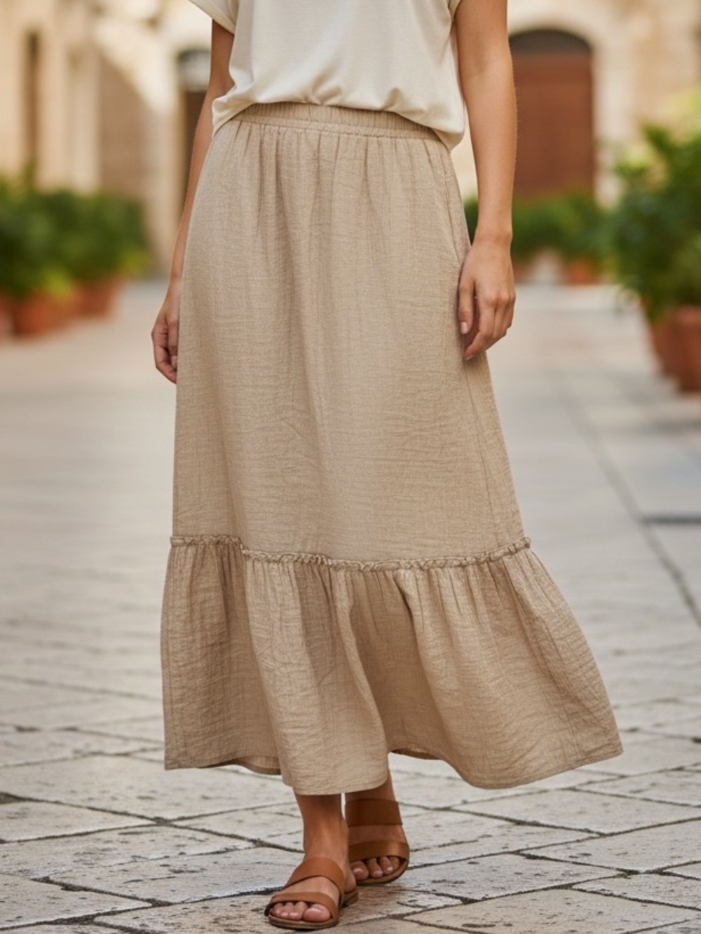 National Gauze Midi Skirt Pull on Minimalist NWT